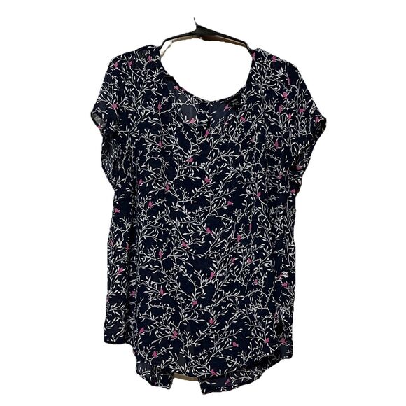 TORRID Womens Size 0 Blue Floral Bird Print Sheer Chiffon Button Back Blouse Top - Picture 1 of 8